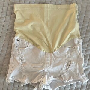 White cut off maternity jeans shorts